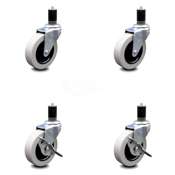 3 Inch Thermoplastic Wheel 1-5/8 Inch Expanding Stem Caster Set with 2 Brakes